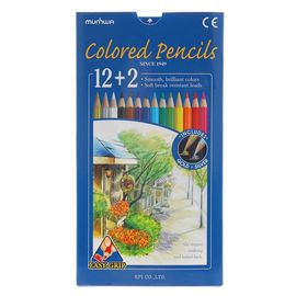 MUNHWA Colored Pencil 14-Color Set (12+2 Bonus Gold & Silver) | Convenient Slide Case | Vivid Pigments | KC Certified | Made in Korea